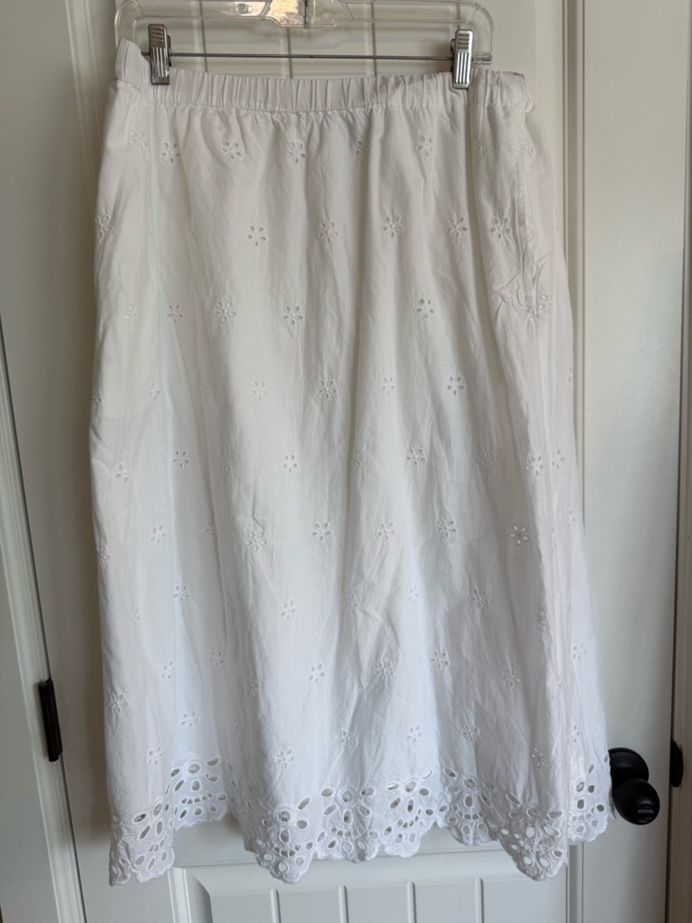 Old Navy White Eyelet Lined Midi Cotton Skirt L Boho Festival Cottagecore Beachy